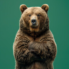 Fototapeta premium Full body of bear on solid green screen background, fashion photography, evenly lighting