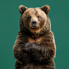 Obraz premium Full body of bear on solid green screen background, fashion photography, evenly lighting