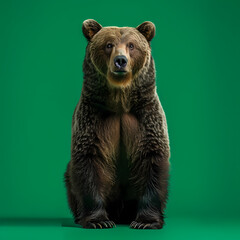 Full body of bear on solid green screen background, fashion photography, evenly lighting