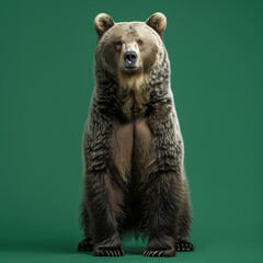 Fototapeta premium Full body of bear on solid green screen background, fashion photography, evenly lighting