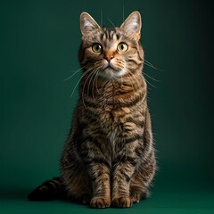 Fototapeta premium Full body of cat, on solid green screen background, fashion photography, evenly lighting