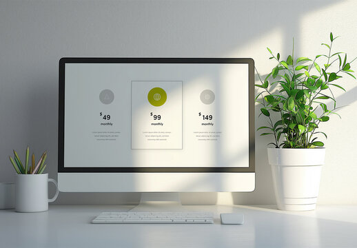 Computer Screen Mockup With White Background and Generative ai