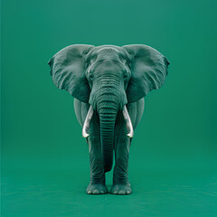 Full body of elephant on solid green screen background, fashion photography, evenly lighting