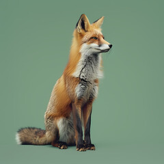 Fototapeta premium Full body of fox on solid green screen background, fashion photography, evenly lighting