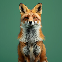 Fototapeta premium Full body of fox on solid green screen background, fashion photography, evenly lighting