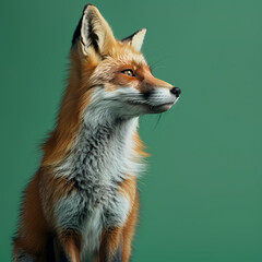 Full body of fox on solid green screen background, fashion photography, evenly lighting