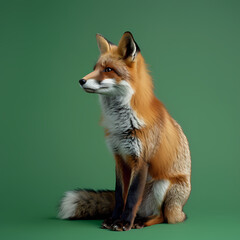 Fototapeta premium Full body of fox on solid green screen background, fashion photography, evenly lighting