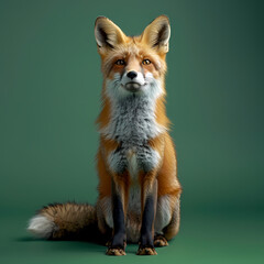 Fototapeta premium Full body of fox on solid green screen background, fashion photography, evenly lighting