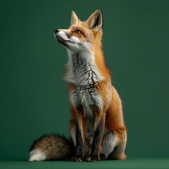 Fototapeta premium Full body of fox on solid green screen background, fashion photography, evenly lighting