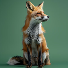 Fototapeta premium Full body of fox on solid green screen background, fashion photography, evenly lighting