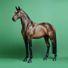Obraz premium Full body of horse on solid green screen background, fashion photography, evenly lighting
