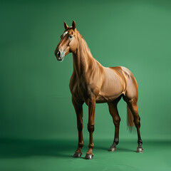 Obraz premium Full body of horse on solid green screen background, fashion photography, evenly lighting