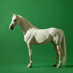 Full body of horse on solid green screen background, fashion photography, evenly lighting