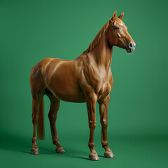 Full body of horse on solid green screen background, fashion photography, evenly lighting