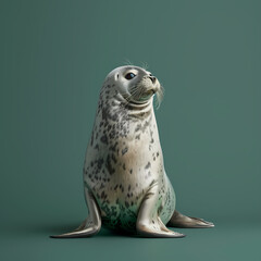 Full body of sea lion on solid green screen background, fashion photography, evenly lighting