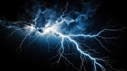Obraz premium Vivid lightning bolt, with bright, jagged edges, illuminating the dark sky, isolated on a black background for dramatic effect