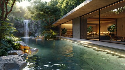 luxurious modern zen styled tropical home with glamorous swimming pool area