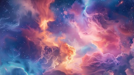 A fantasy digital art of an ethereal nebula, with swirling clouds and vibrant colors, representing the mystery in space exploration. 