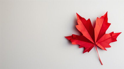 Happy Canada day banner with red maple leaf on light background