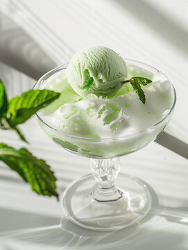 Elegant summer choc mint green spearmint ice cream soda cocktail sorbet gin vodka mojito wine sundae drink recipe martini glass for bachelorette birthday party ladies bar dessert shadow background
