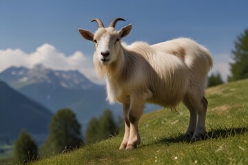 Toggenburg goat against white background