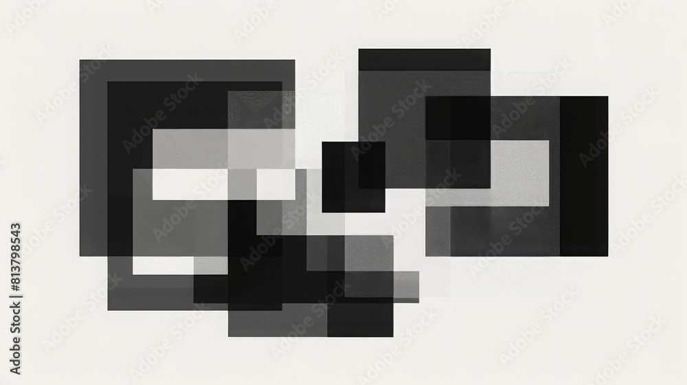 Aufkleber Overlapping squares and rectangles in shades of black, white, and gray create a modern abstract design.