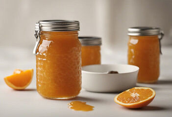 organic homemade orange jam in jar, isolated white background, copy space for text

 - Powered by Adobe