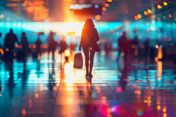 airport with tourists people walk in the airport with, blurred and bokeh background.