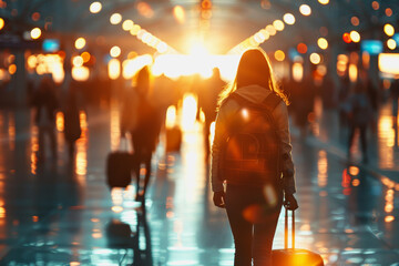 airport with tourists people walk in the airport with, blurred and bokeh background.