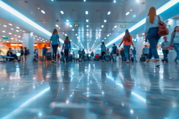 airport with tourists people walk in the airport with, blurred and bokeh background.