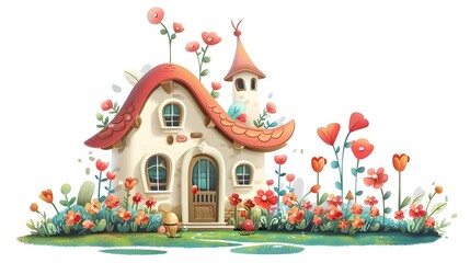 Enchanting Storybook Cottage Set Amidst a Vibrant Floral Garden
