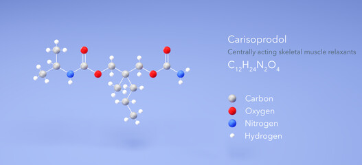 carisoprodol molecule, molecular structures, centrally acting skeletal muscle relaxants, 3d model, Structural Chemical Formula and Atoms with Color Coding
