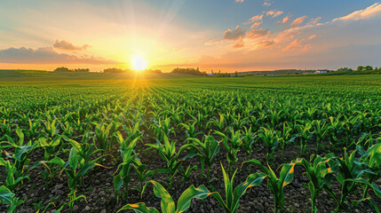 corn field or maize field at agriculture farm in the morning sunrise	