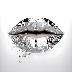 Chrome glossy lips on isolated transparent background