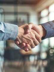 Dynamic Business Partners Celebrating Success with Firm Handshake in 4K Wallpaper