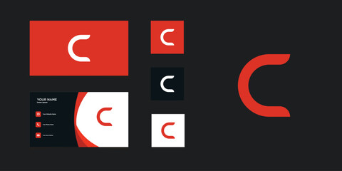 Letter c logo design with creative concept and business card. Premium Vector