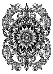 Decorative black and white pattern. Minimalist illustration for printing on wall decorations, for use in graphics, for tattoos. Generated by Ai