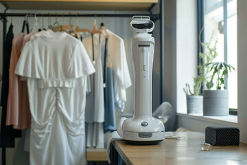 A professional garment steamer with multiple attachments, perfect for delicate fabrics.