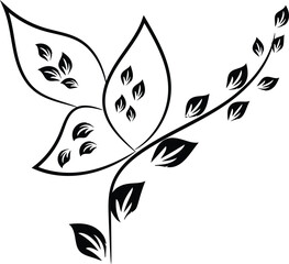 A black and white drawing of a butterfly with a butterfly on it