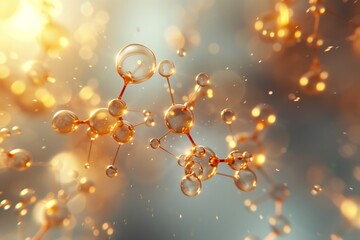 Abstract golden molecule structure with bokeh lights