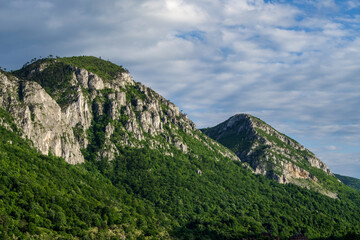 mountain landscape with blue sky, Feregari Gorges, Domogled Mountains, Romania