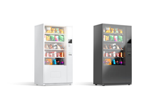 Blank black and white vending machine snacks and drinks mockup