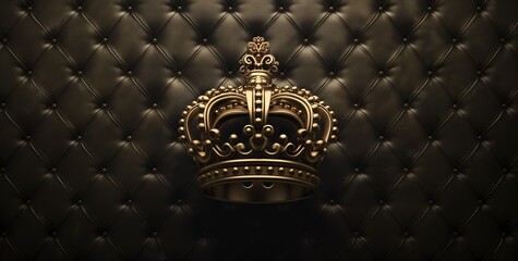 Capitonné pattern luxury leather background with crown symbol, gold black tone, Generative Ai