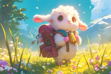a sheep wearing a bag in nature