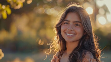 Stunning portrait of a gorgeous Hispanic woman stepping into focus with a charming smile.