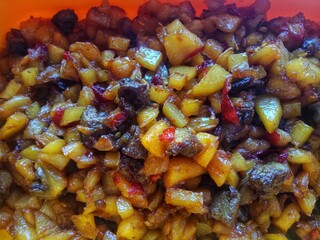 Gizzard and pineapple liver sauce or sambel ati ampela. Usually it is one of my daily dishes paired with coconut milk dishes such as chicken opor or rendang.