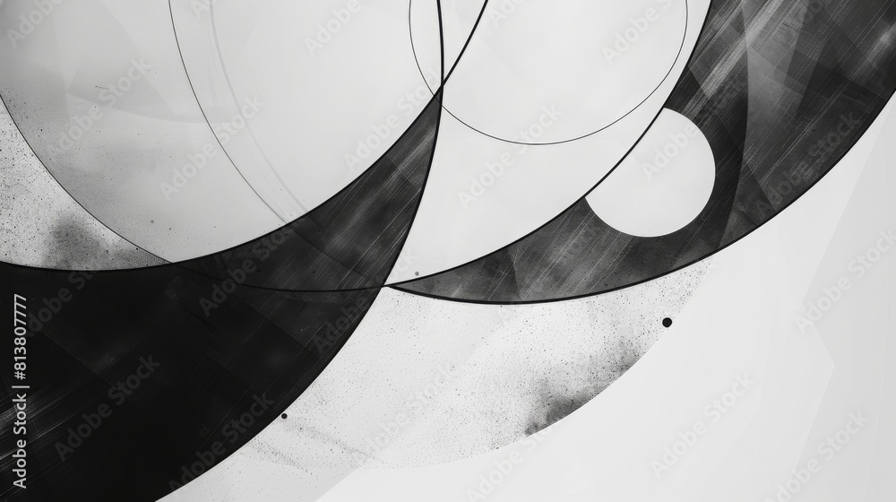 Aufkleber a monochromatic artwork featuring contrasting black and white curves and circles creating an abstrac