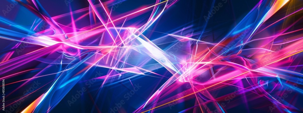 Poster Multicolored neon lights create dynamic streaks against a dark backdrop, suggesting movement and energy.