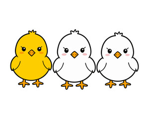 cute cartoon chicken baby. set of colored chicks vector. hen, little chicken sketch hand drawn character icon vector illustration. Newborn little cute chick,Easter chicks concept.