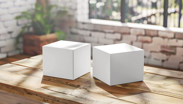 simple cardbox for product pakaging on a wood table mockup generated by AI 